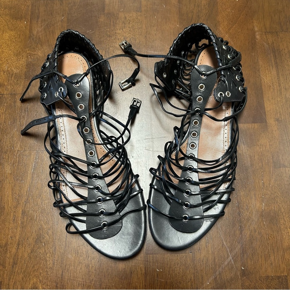 Never worn Alaia Black Whipstitch Leather Flat Sandal Size EU 38.5 or U.S. 8 - Picture 2 of 14